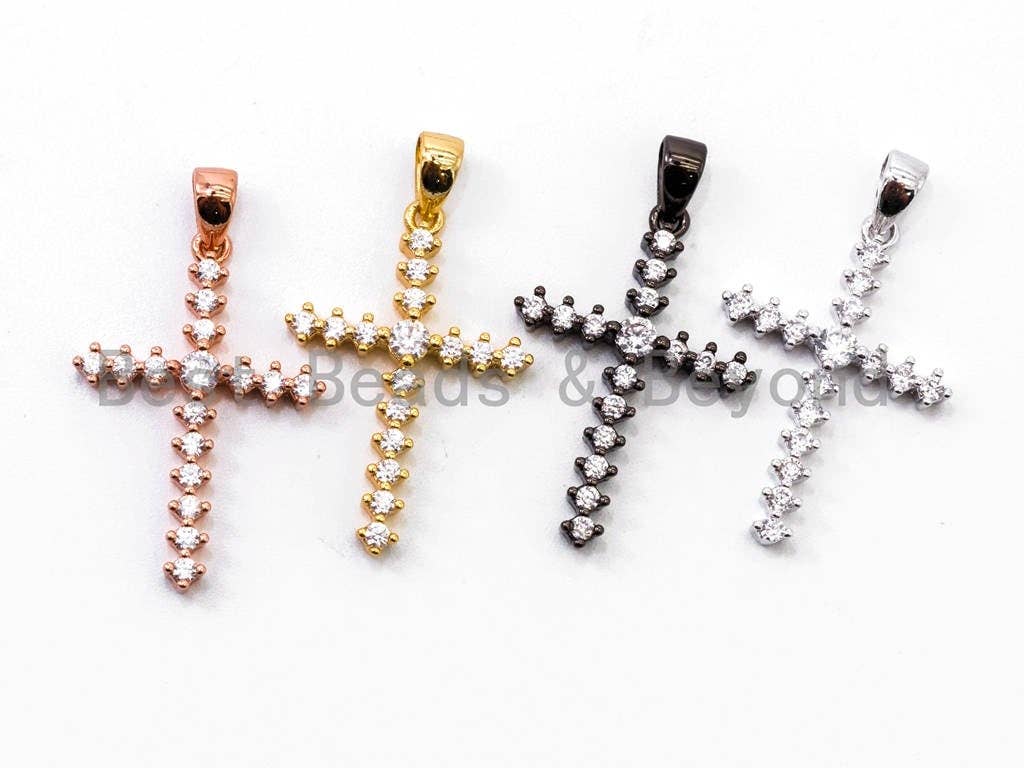 CZ Micro Pave Cross Pendant/Charm, Clear Cubic Zirconia Pave Charm, Silver/Gold/Rose Gold/Black Plated, 15x21mm, sku#Y27