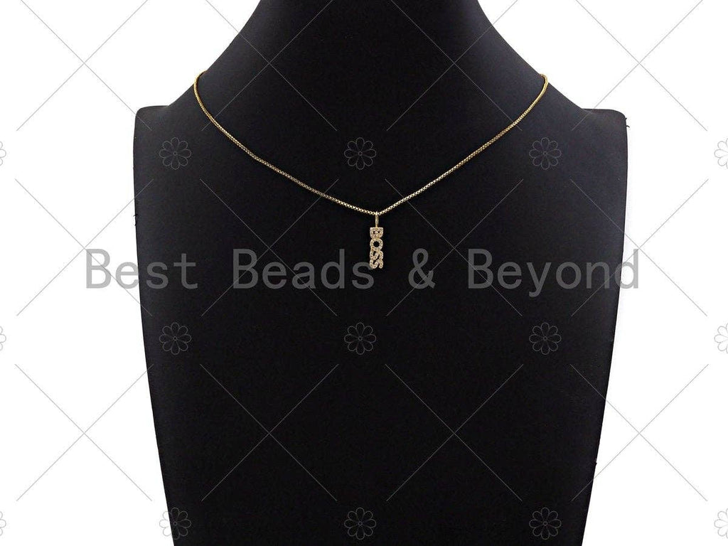 CZ Micro Pave Boss Letter Charm/Pendant,Letter Shape Charm, Boss Pave Pendant, Gold plated charm, 5x22mm,Sku#JL19