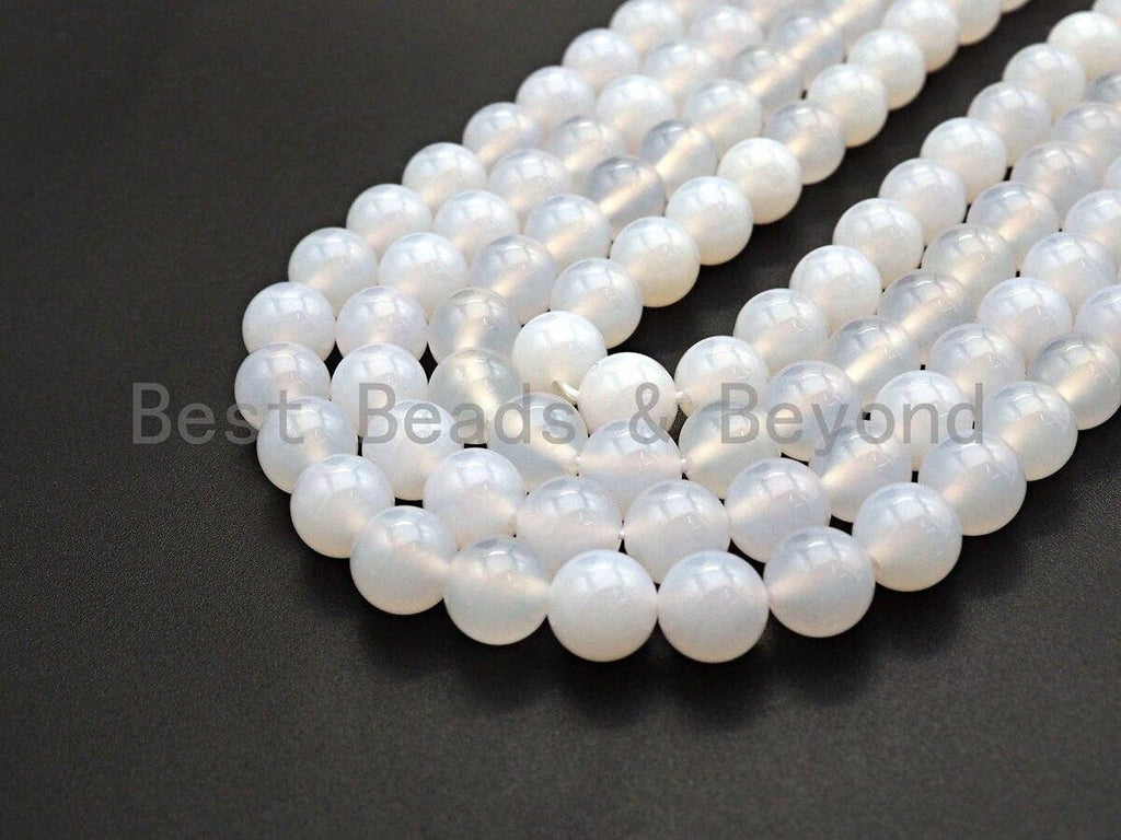 Quality Natural Milky White Agate Beads, Round Smooth 6mm/8m