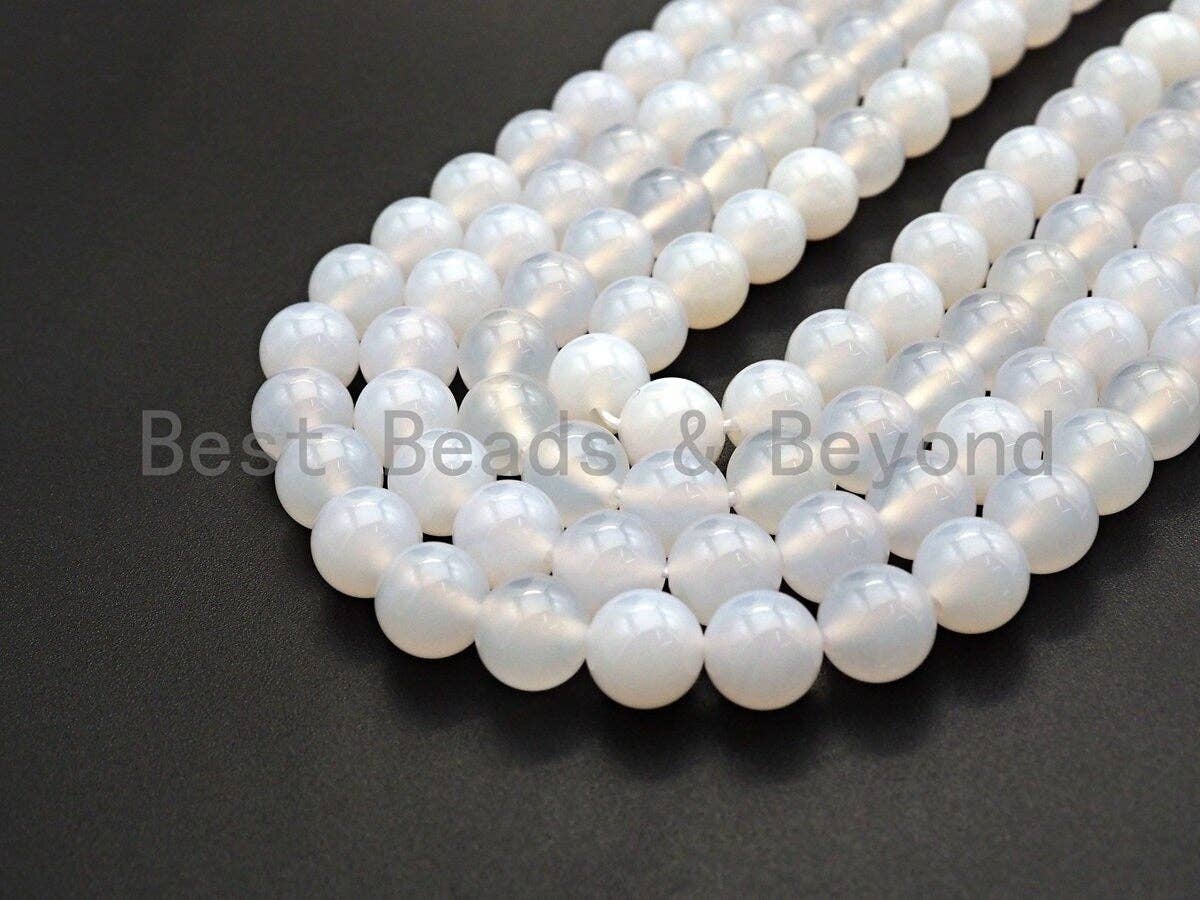 Quality Natural Milky White Agate Beads, Round Smooth 6mm/8m