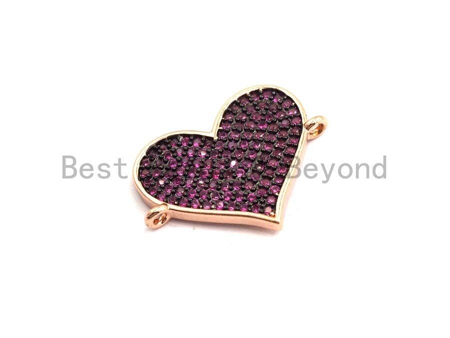 Fuchsia CZ Micro Pave Big Heart Connector for Bracelet/Necklace, Heart Connector, Spacer Connector, 16x21mm,sku#E446