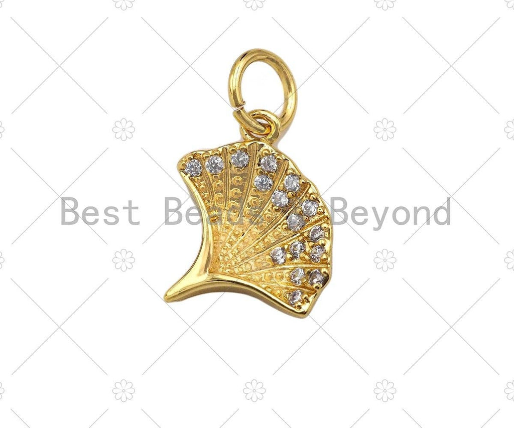 CZ Micro Pave Shell Leaf Shape Pendant/Charm, Bracelet Necklace CZ  Leaf Pendant Charm, Silver/Gold/Rose Gold Tone, 12x11mm,Sku#Y373