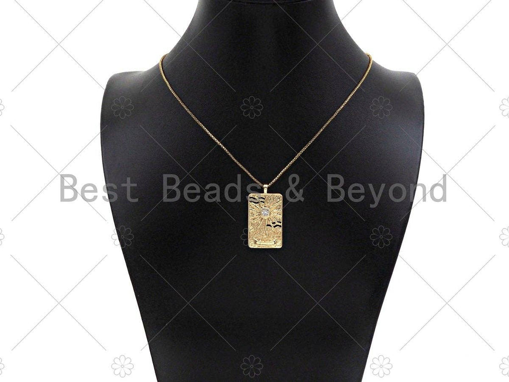 14K Gold Filled Tarot Card Charm, Sun Star Moon Rectangle Shape Pendant,Gold Medallion Charm, Tarot Card Necklace  Pendant,18x34mm, Sku#CP16