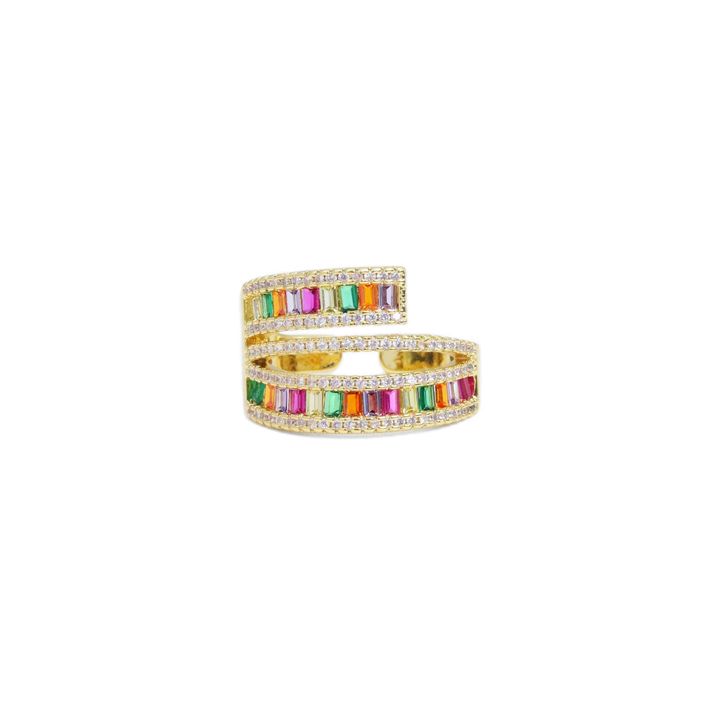 Colorful Baguette CZ Gold Wrap Adjustable Ring, Sku#LX496