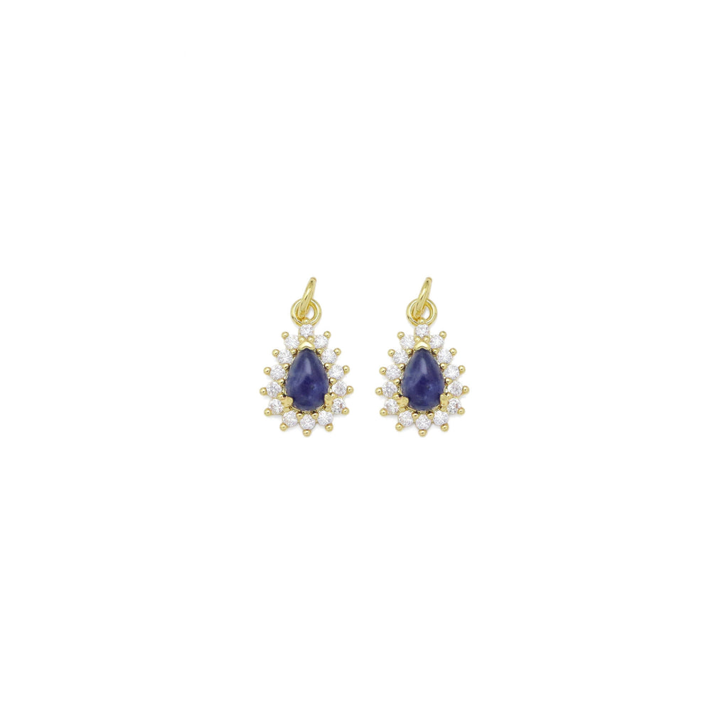 Natural SodaliteTeardrop Gemstone CZ Pave Charm, Sku#Y940