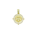 Clear CZ Around Gold Insect Bee On Round Coin Charm Pendant, Sku#LX764