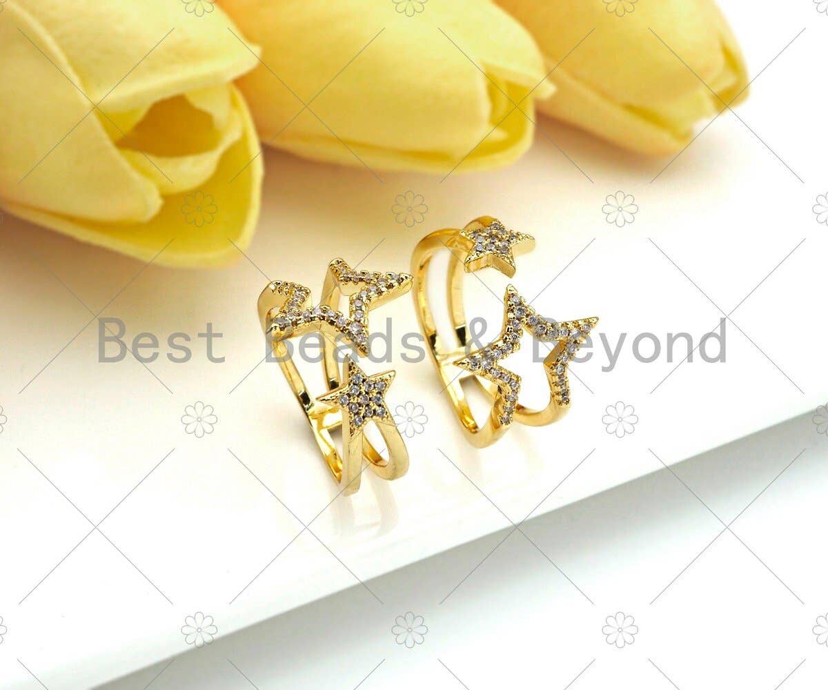 CZ Gold Star Ring,Sku#X179