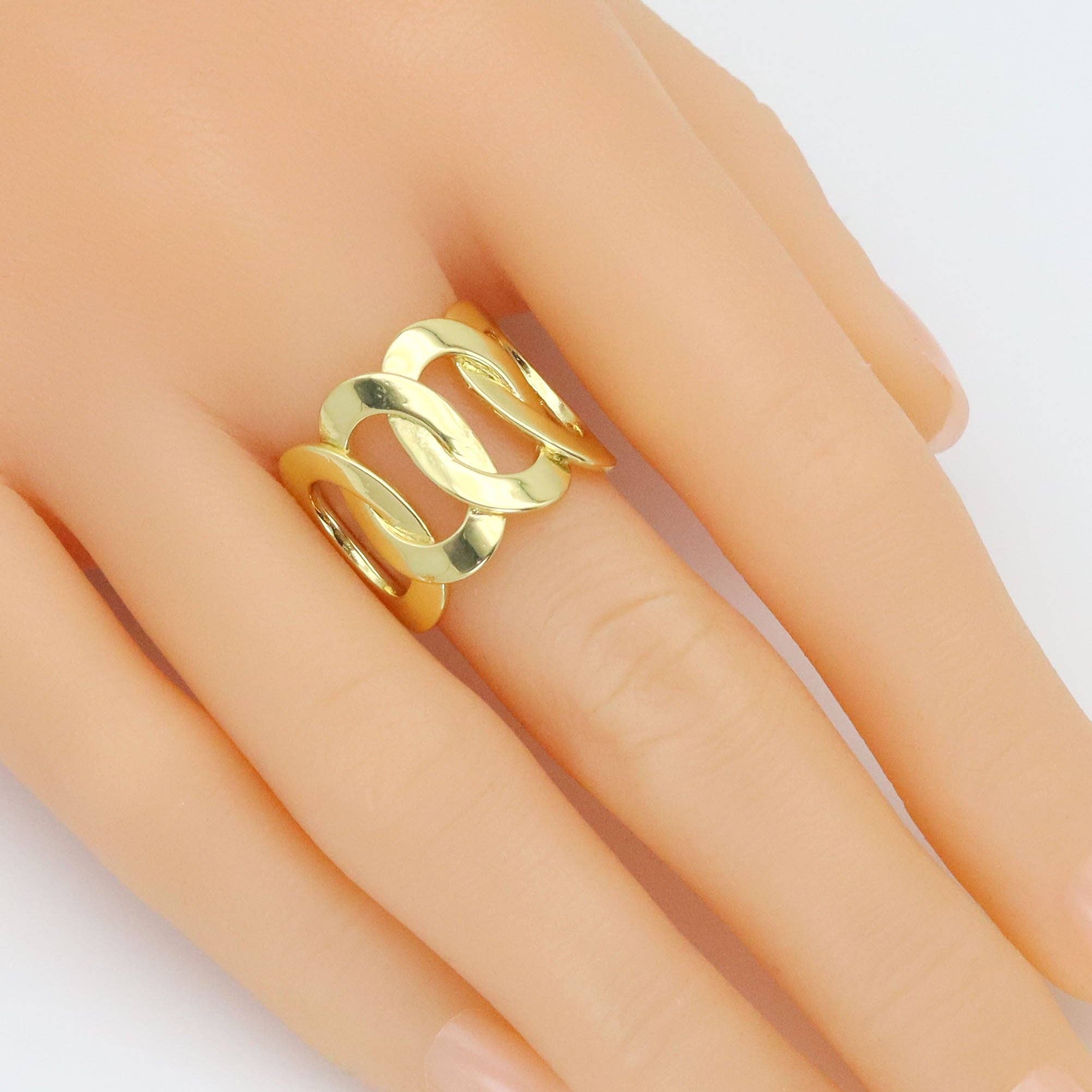Gold Silver Wide Oval Link Adjustable Ring, Sku#A308