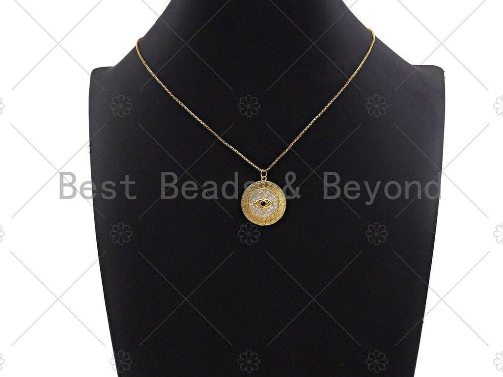 CZ Micro Pave Evil Eye On Round Coin Pendant/Charm,Cubic Zirconia Charm, Necklace Bracelet Charm Pendant, 24x26mm, Sku#Y361