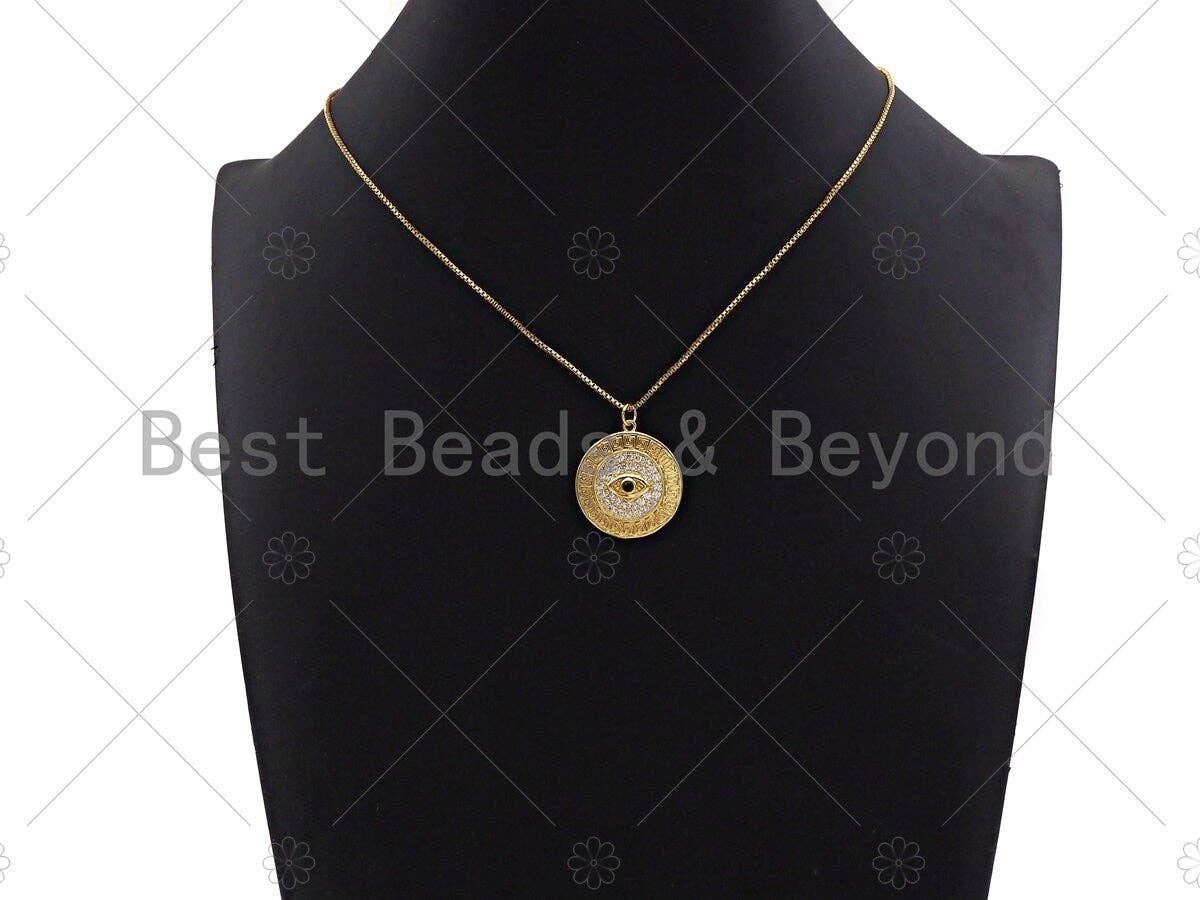 CZ Micro Pave Evil Eye On Round Coin Pendant/Charm,Cubic Zirconia Charm, Necklace Bracelet Charm Pendant, 24x26mm, Sku#Y361