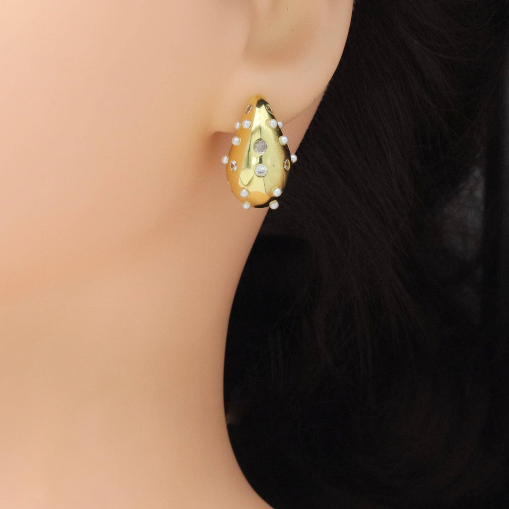Clear CZ Pearl  drop Shape Earrings, Sku#A395