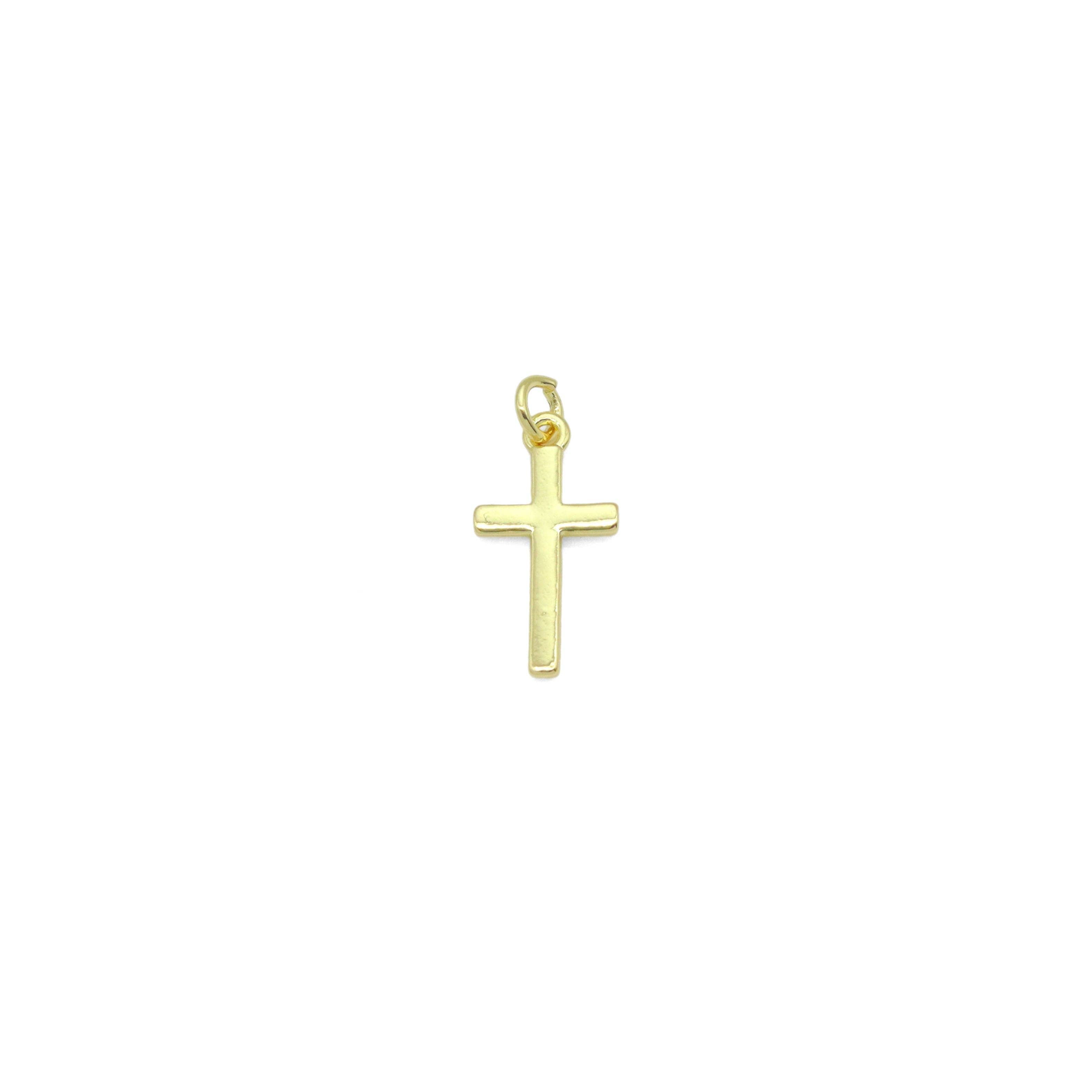 Plain Gold Cross Shape Charm Pendant, Sku#LK1050