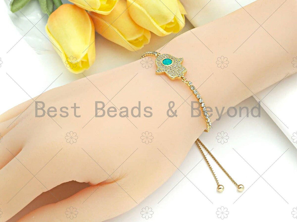 CZ Micro Pave Opal Hamsa Hand  Connector, Green Opal Link,Cubic Zirconia Bracelet Necklace Connector,17x23mm, Sku#E527
