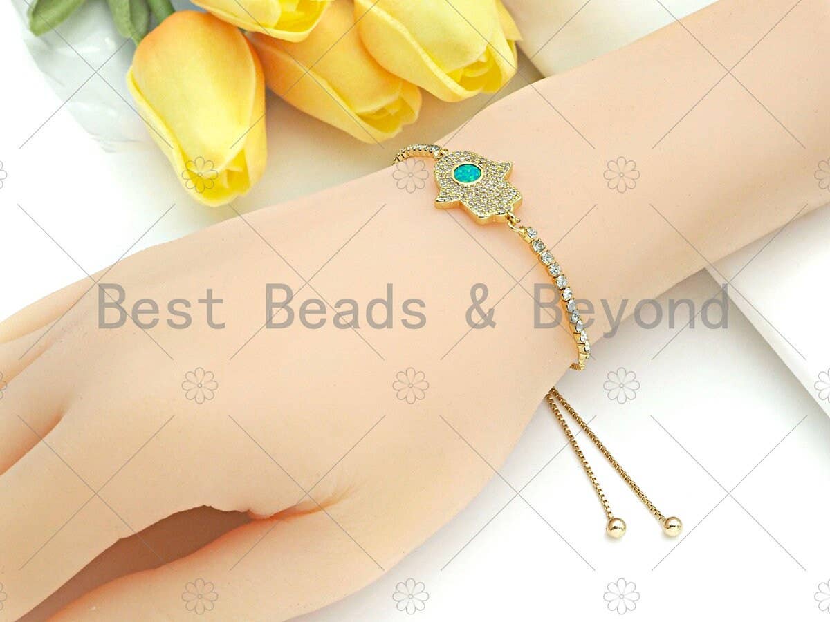 CZ Micro Pave Opal Hamsa Hand  Connector, Green Opal Link,Cubic Zirconia Bracelet Necklace Connector,17x23mm, Sku#E527