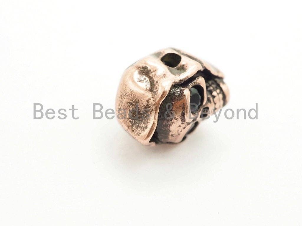 Antique Gold/Silver/Copper Skull with Hat Bead, CZ Pave Double Face Skull, Men's Bracelet Beads, Skull Charm, 10x13x10mm, 1pc, sku#Y137