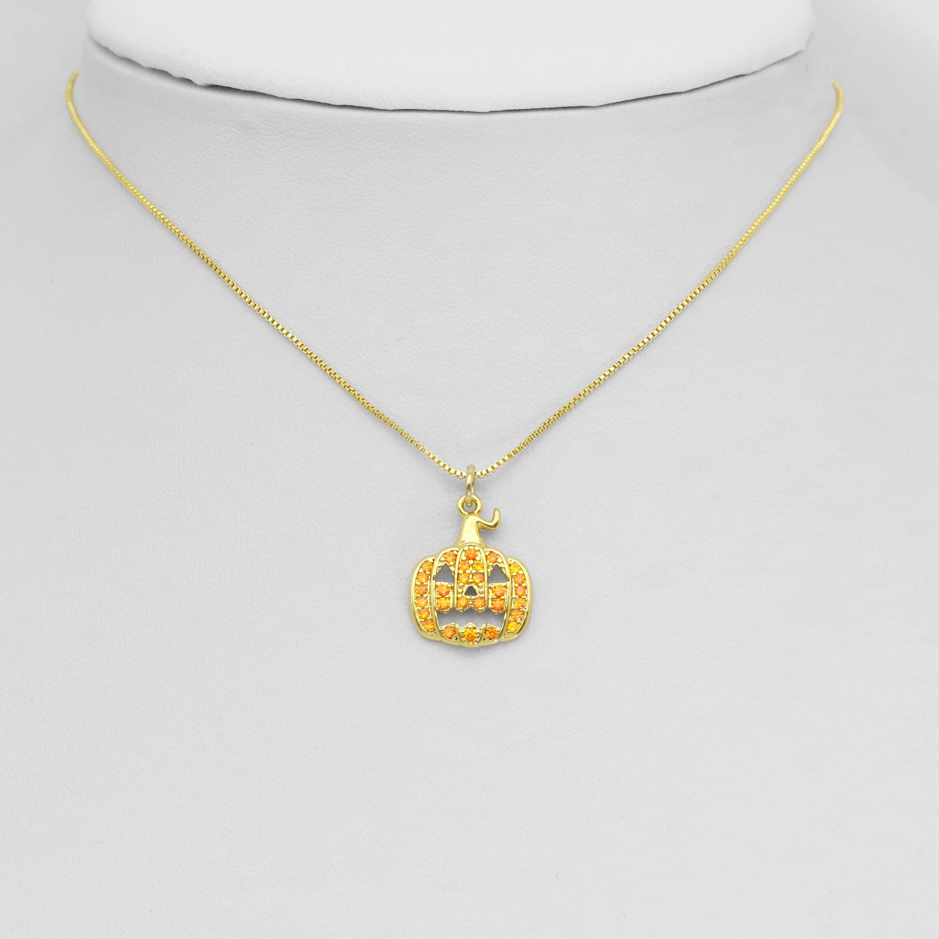 Orange CZ Pumpkin Halloween Charm, Sku#A208