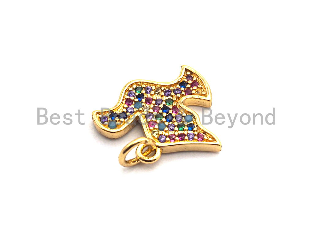 CZ Colorful Micro Pave Peace Dove Pendant, Pigeon Shaped Pave Pendant, Gold plated, 12x15mm, Sku#F832