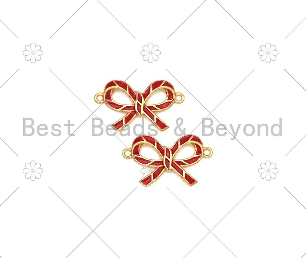 Enamel Red Bowknot Shape Connector, 18K Gold Filled Enamel Connector,Necklace Bracelet Connector, 21x12mm,Sku#Y511