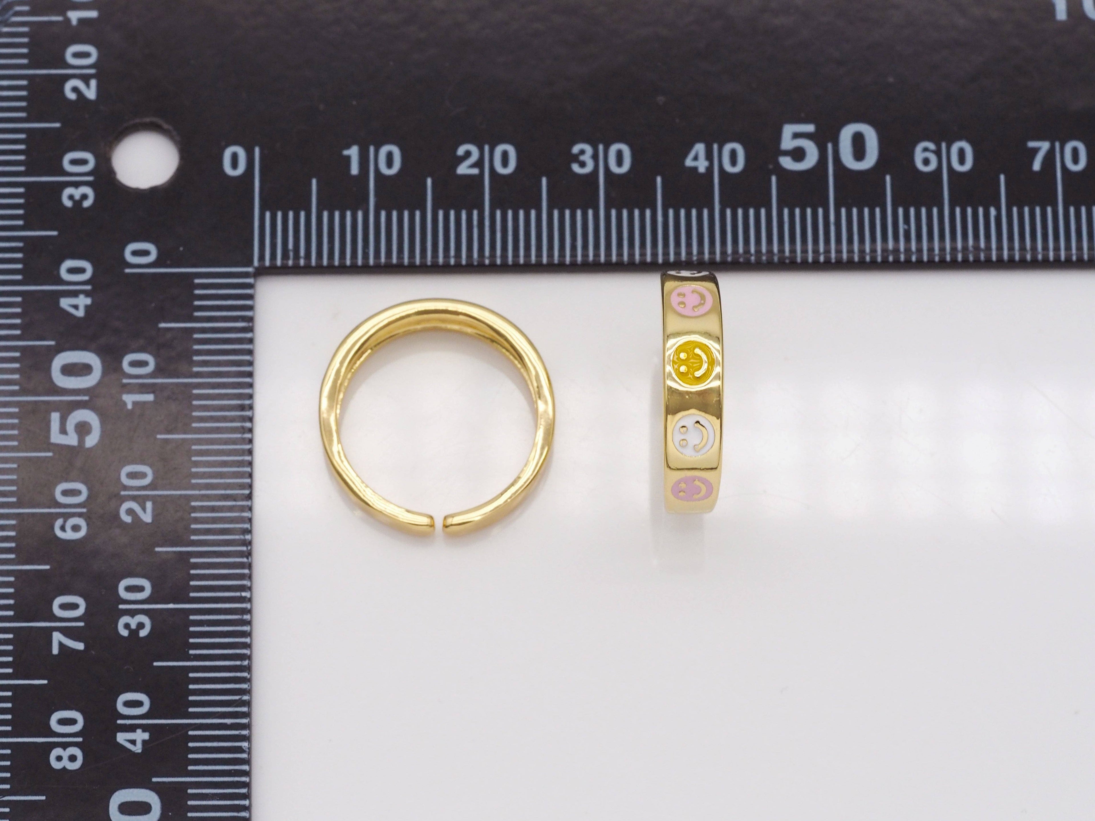 Enamel Smiley Face Adjustable Ring, Sku#B229
