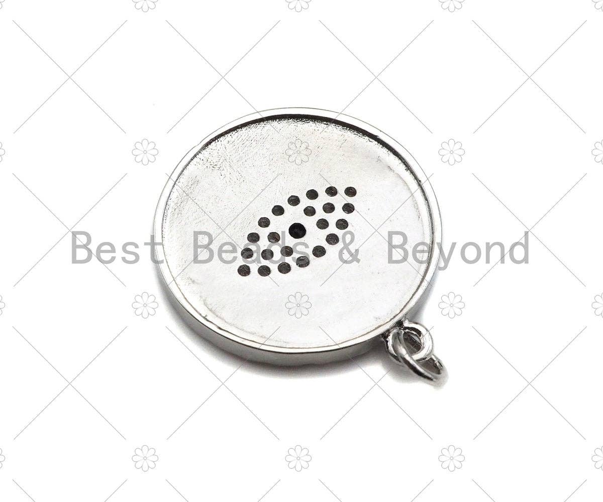 18K Gold Silver Pave Evil Eye Coin Shape Pendant/Charm, Protection Eye Bracelet Necklace Charm, Evil Eye Pendant Charm, 21mm,sku#Z1246