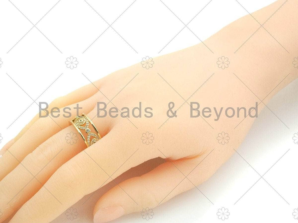 Gold Silver CZ Evil Eye Adjustable Ring, Sku#X197
