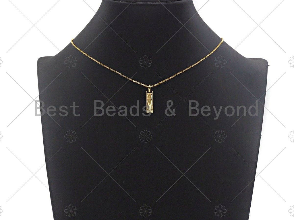 CZ Micro Pave Screw you Rectangle Pendant/Charm, Rectangle  Cubic Zirconia Pendant, Silver/Gold Tone,6x24mm,Sku#L319