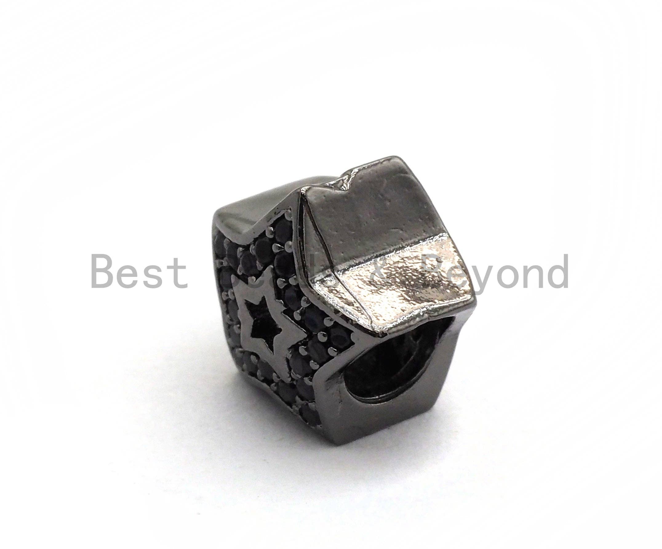 Black CZ Pave On Black Micro Pave Hollow Puffy Star Spacer Beads,sku#C96