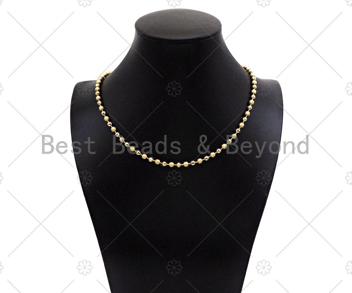 Mixed Matte and Shinny Gold 4mm ball Beads Necklace Bracelet with Lock, Gold Ball beads Necklace, Ball beads Bracelet Necklace set, sku#LD70