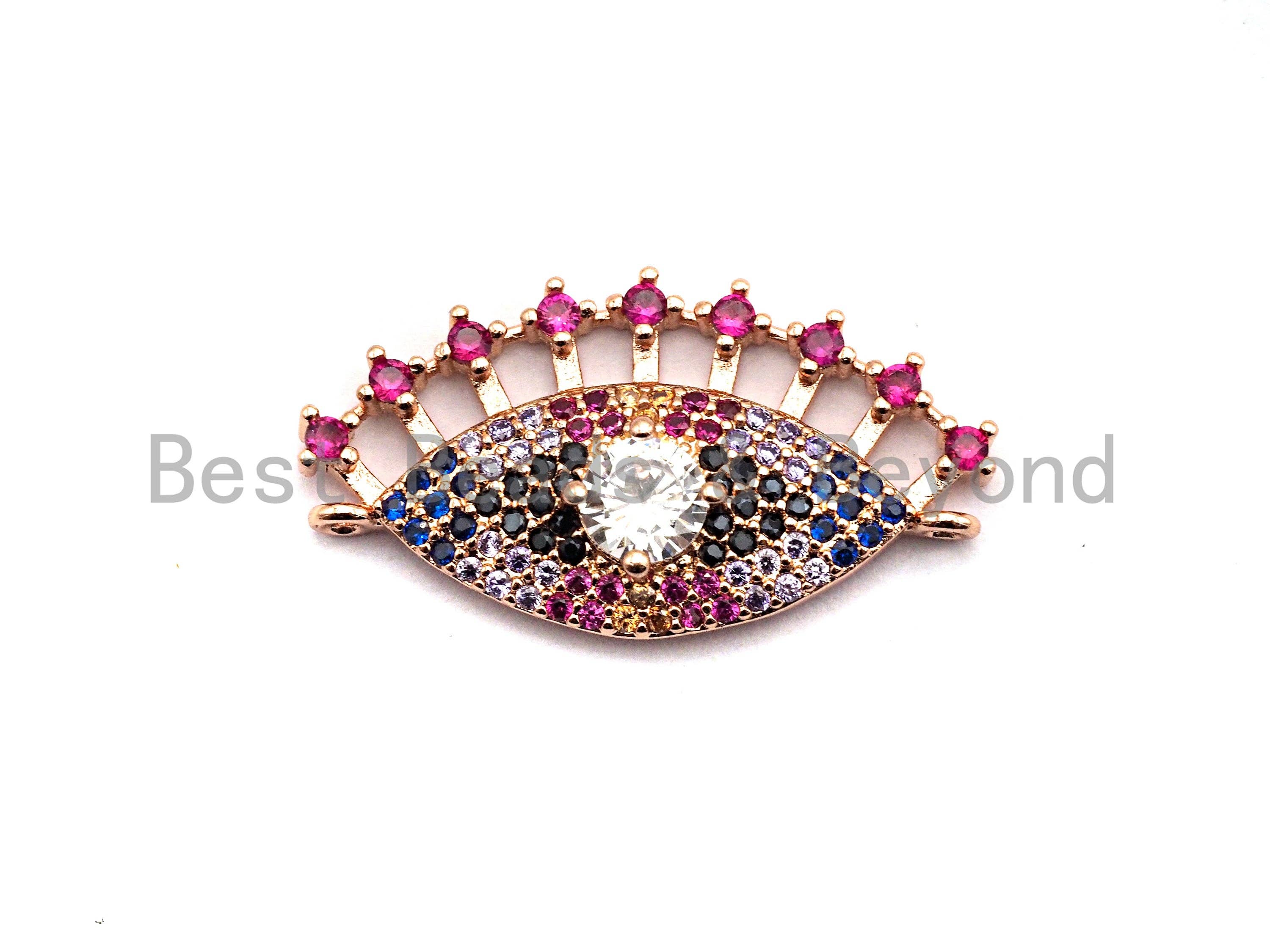 Colorful CZ Micro Pave Evil Eye With Long Eyelashes Connector for Bracelet/Necklace, Evil Eye Connector, 15x28mm,sku#E468C
