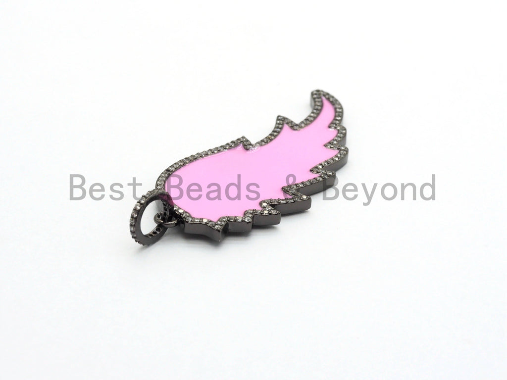 Colorful Enamel Angel Wing Pendant/Charm, Cubic Zirconia Pave Wing Pendant, Pink/Royal Blue/Black/Yellow Wing Charm,  22x51mm, SKU#F620