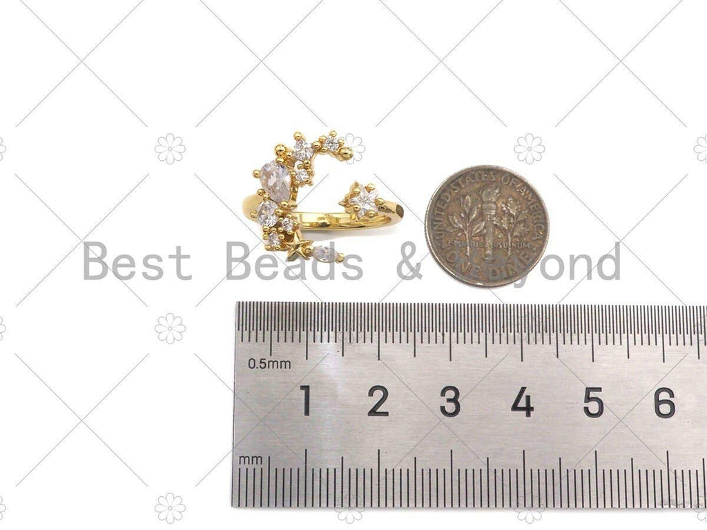 CZ Moon Star Open Ring, Sku#LD39