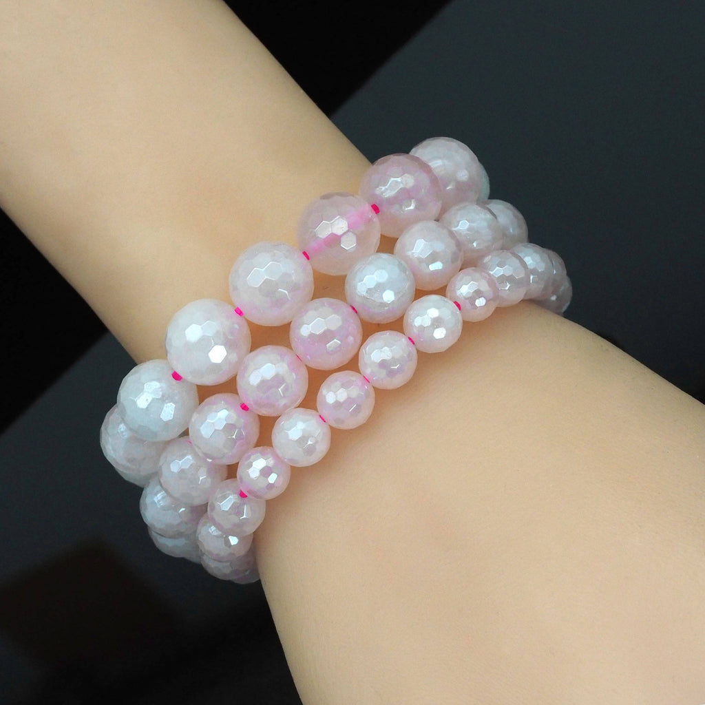 Mystic Rose Quartz Faceted Stretchy Bracelet, Sku#EF418