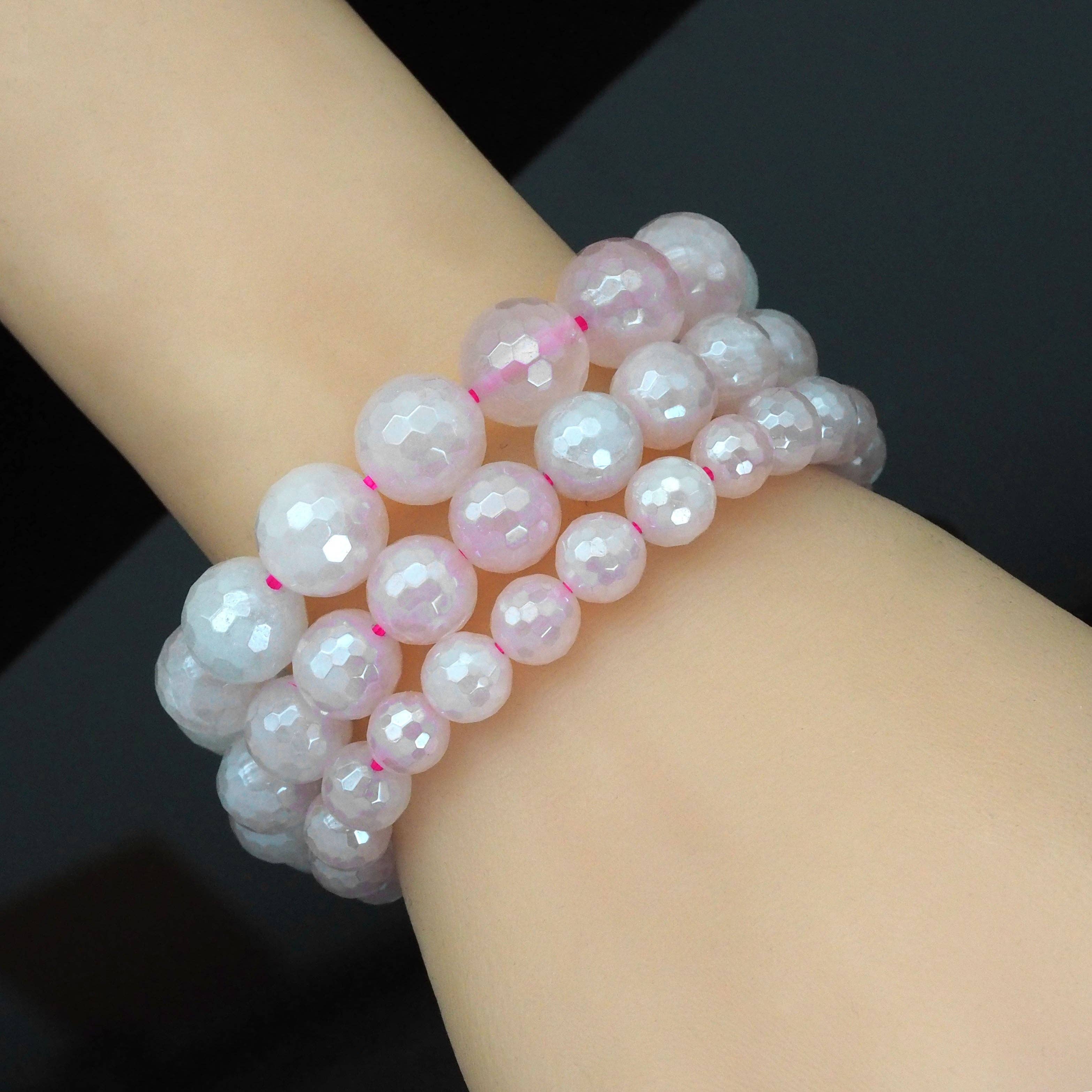Mystic Rose Quartz Faceted Stretchy Bracelet, Sku#EF418