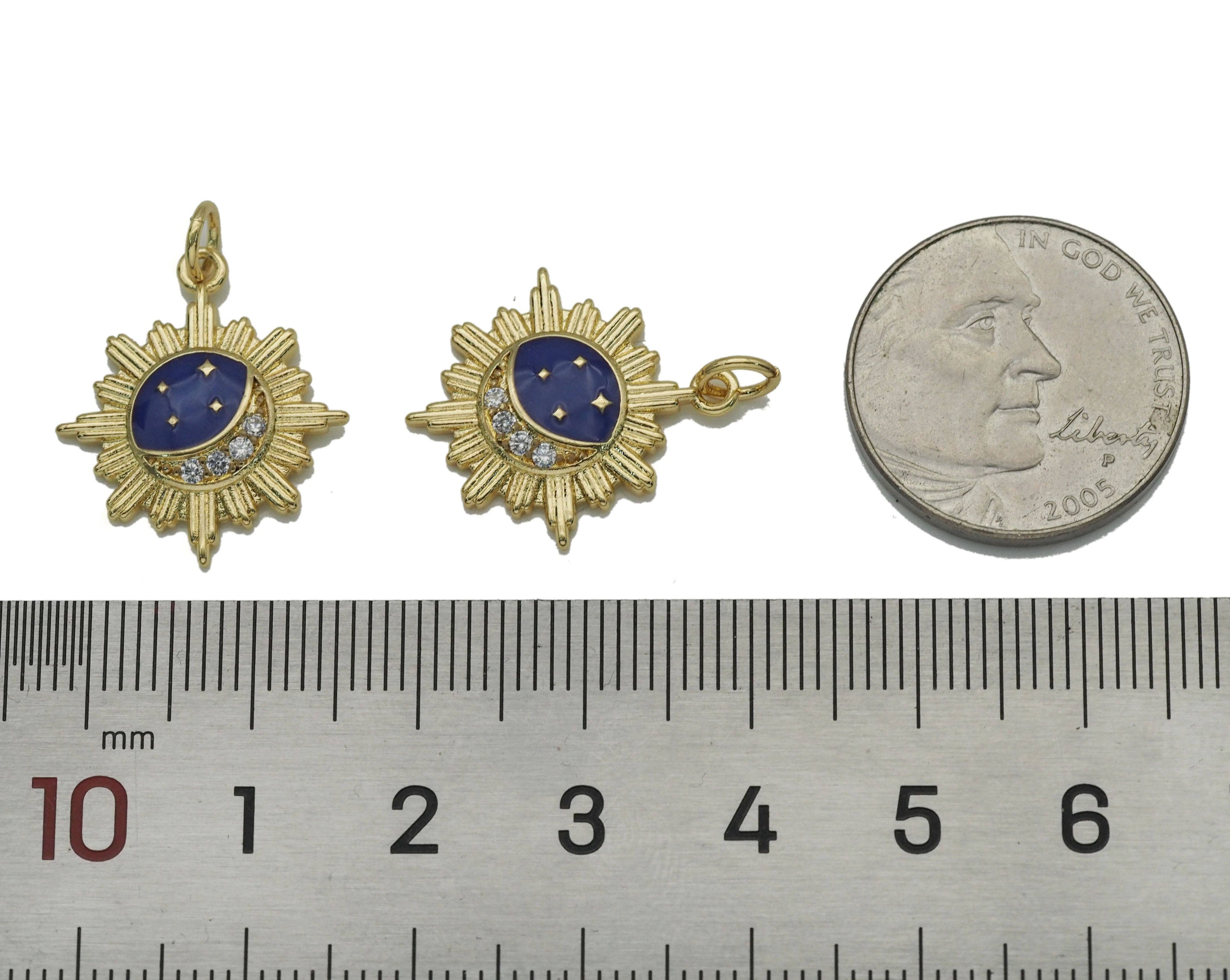 CZ Gold Enamel Moon Star on Flower Charm, Sku#LX127
