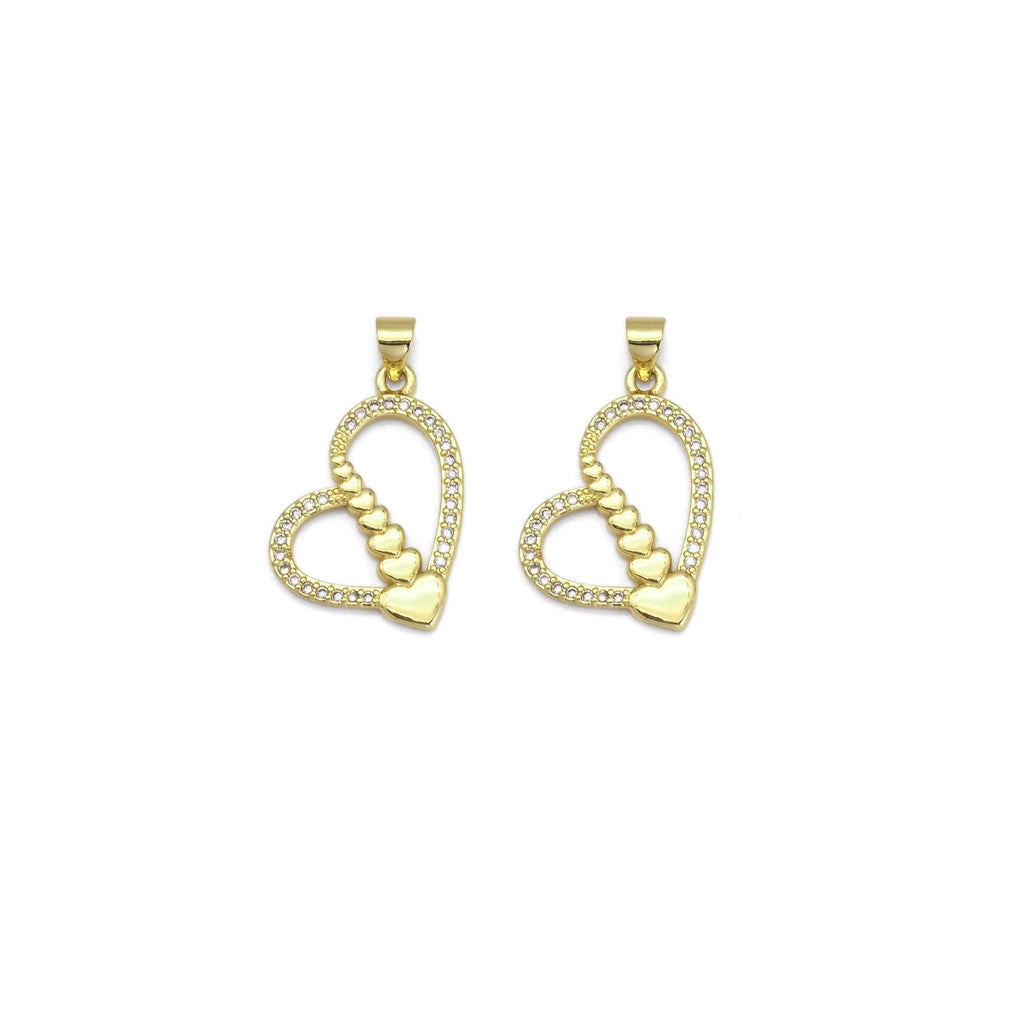 Gold CZ Unbalanced String Heart Charm, Sku#LK879