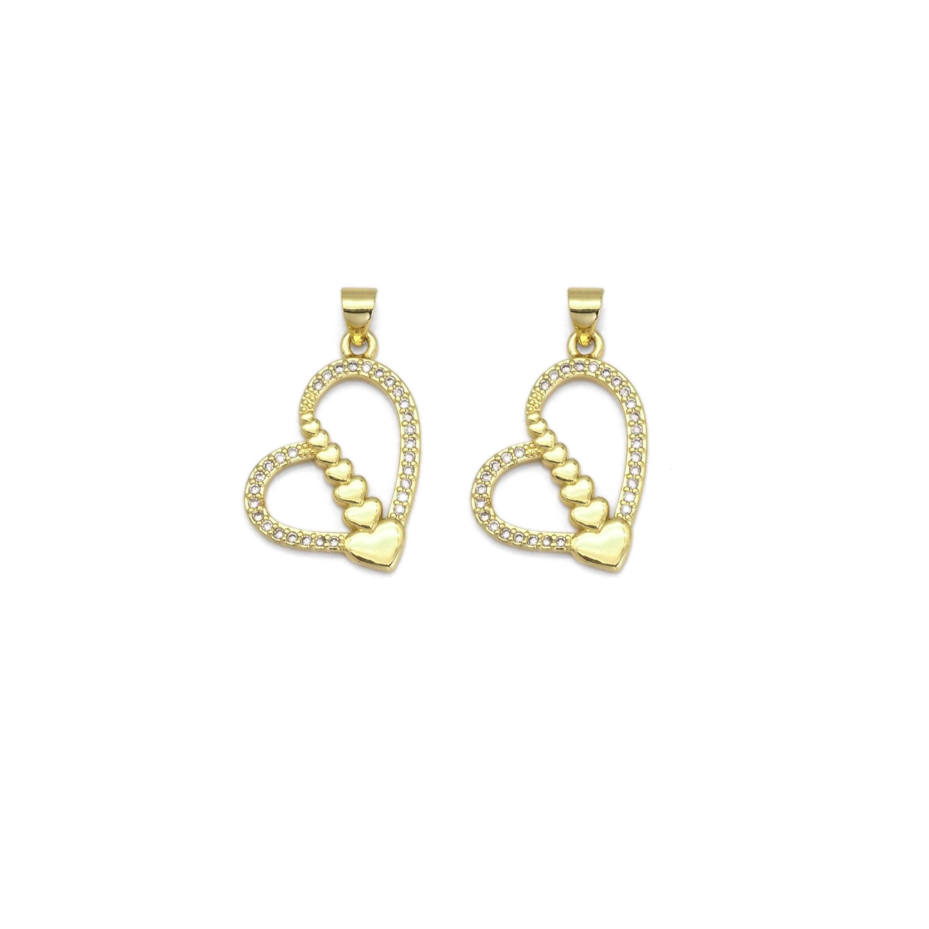 Gold CZ Unbalanced String Heart Charm, Sku#LK879