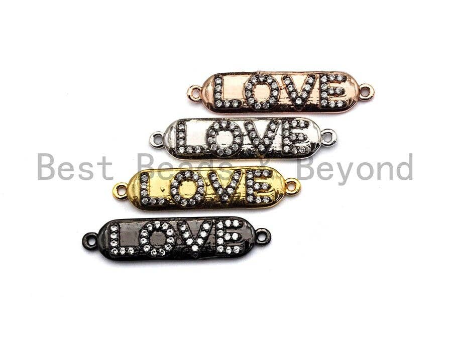 Dual Color CZ Micro Pave 7x31mm Slab Oval With LOVE Letter Two Hole Bracelet Connector, Cubic Zirconia Connector/Link,sku#E487C