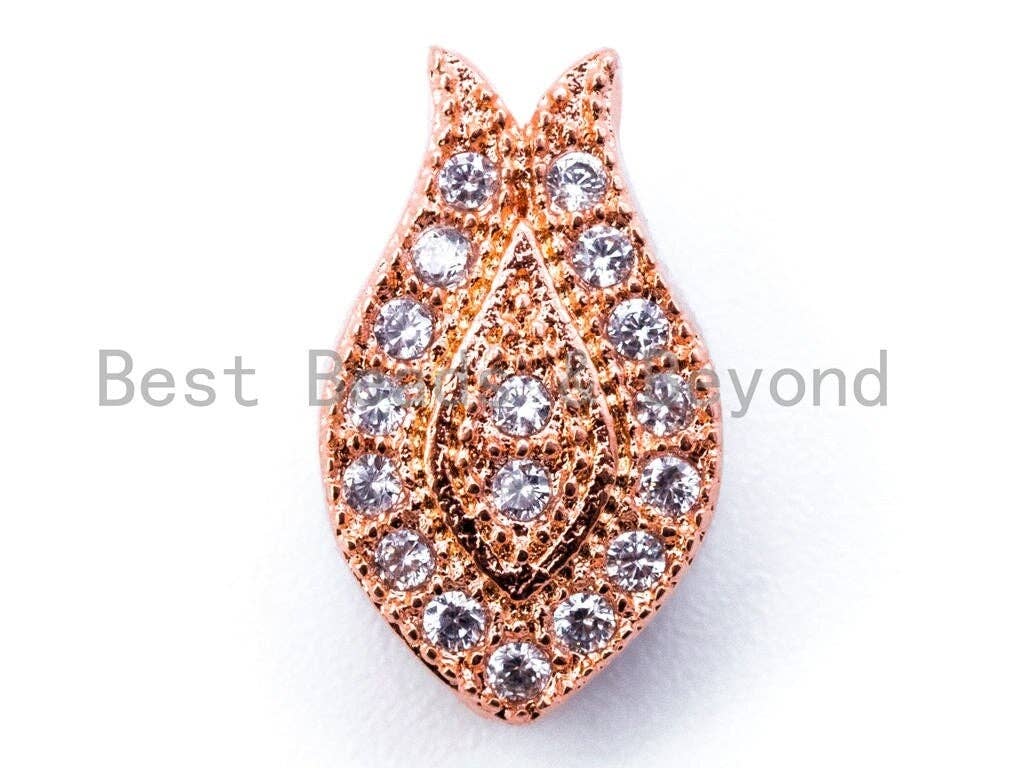 CZ Micro Pave Tulip Flower Spacer Beads,Cubic Zironia Gold/Silver/Rose Gold/Black Spacer Beads,12x5x7mm, sku#N18