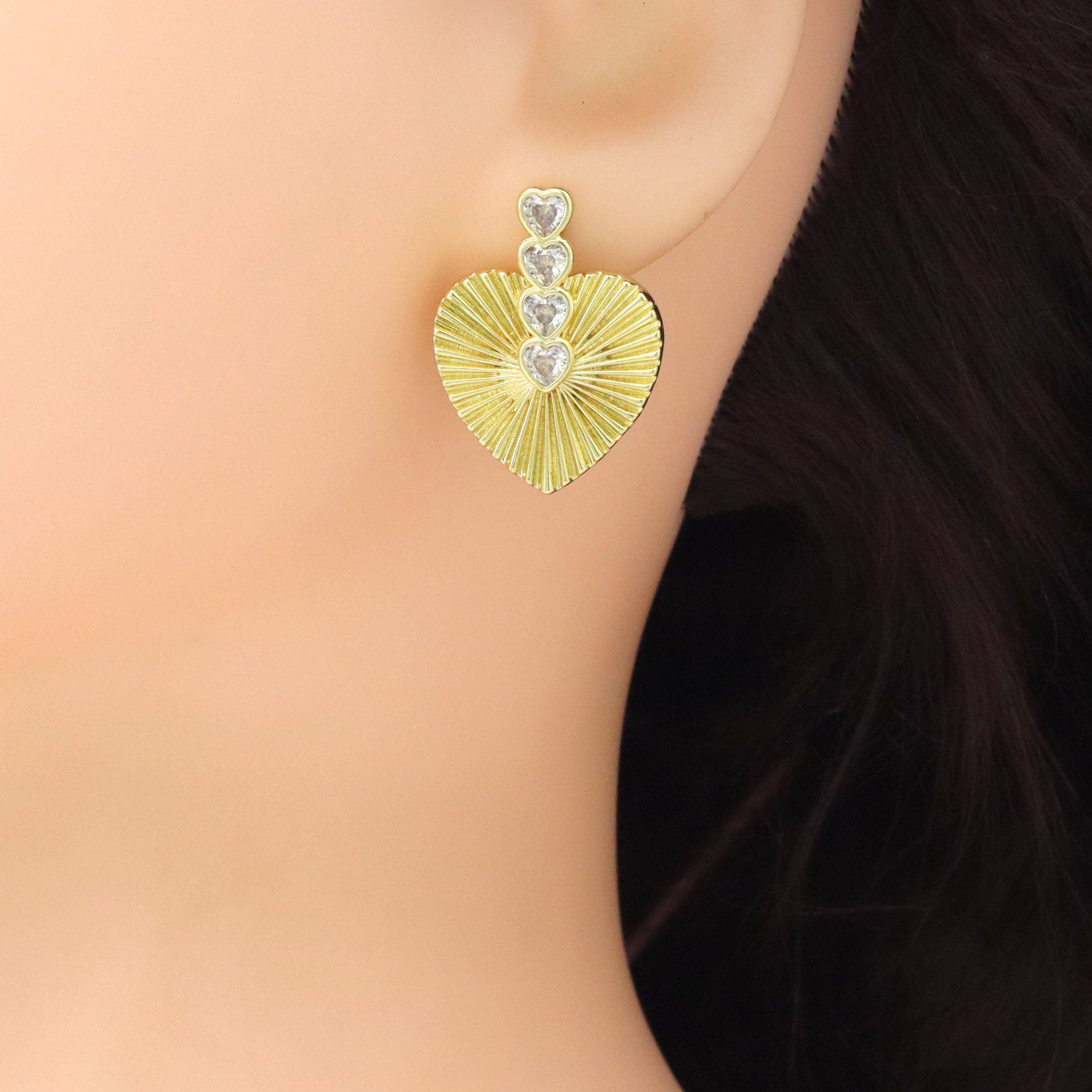 Gold Silver Radical Heart Shape Stud Earrings, Sku#LX767