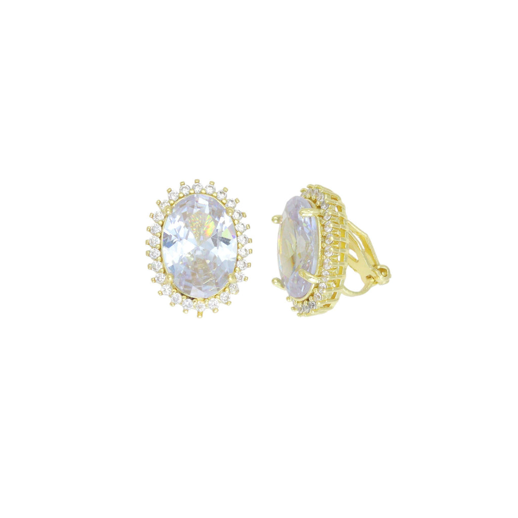 Big Oval Crystal Clip on Stud Earrings, Sku#LK1120