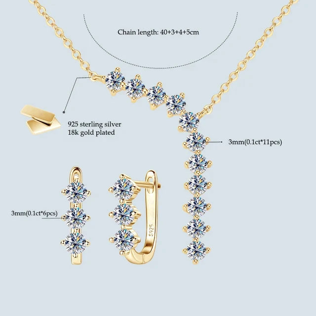 1.7ct Moissanite Necklace And Earrings Set 925 Sterling Silver Y Pendant D