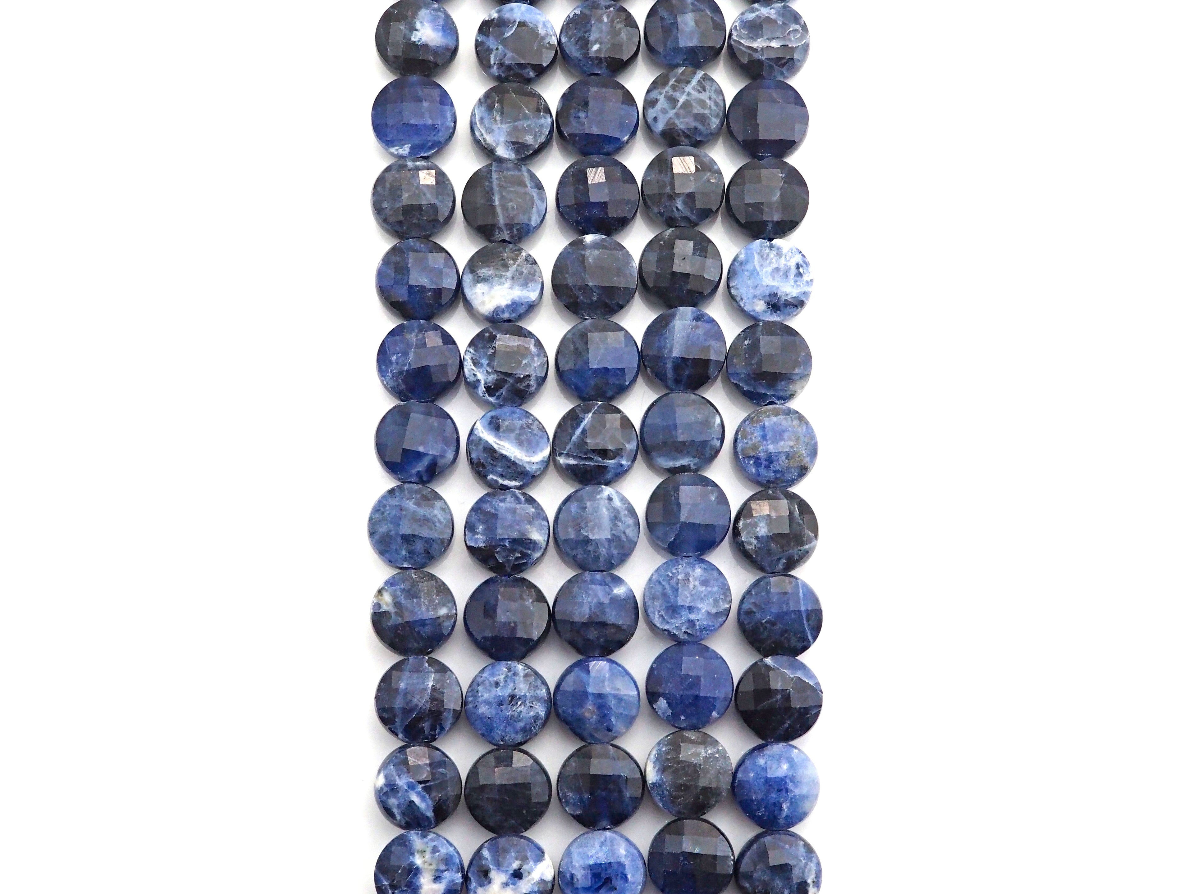 SPECIAL Checkboard Cut Natural Sodalite Coin Button Shape beads, 6mm/8mm Turtle Shell Cut Natural Sodalite Beads, 16" Full strand, Sku#U727