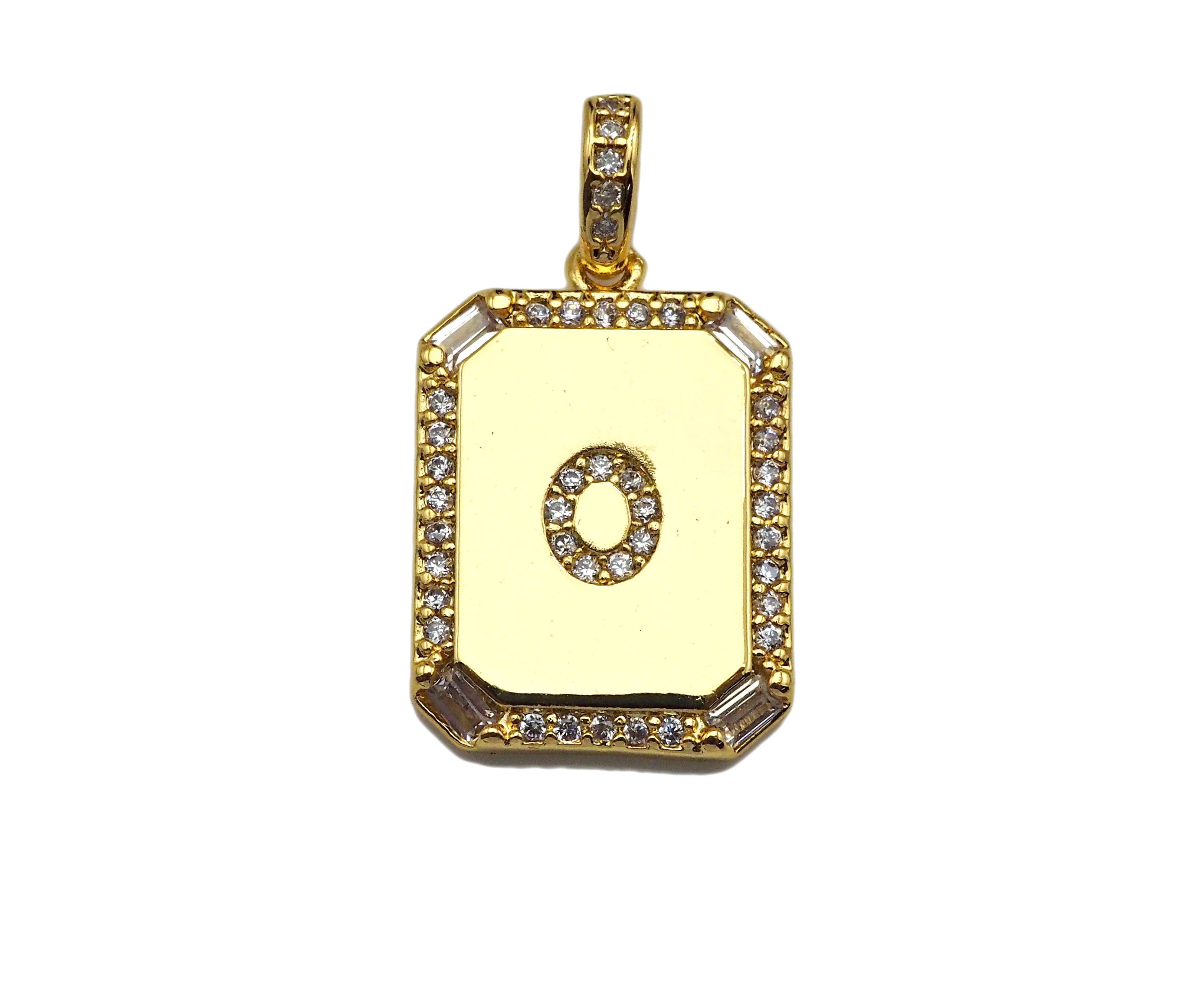 14K Gold plated Initial Tag Letter Charm, CZ A - Z Alphabet Letter, Personalized Charm for Necklace Jewelry Making, 9x20mm,sku#F1333