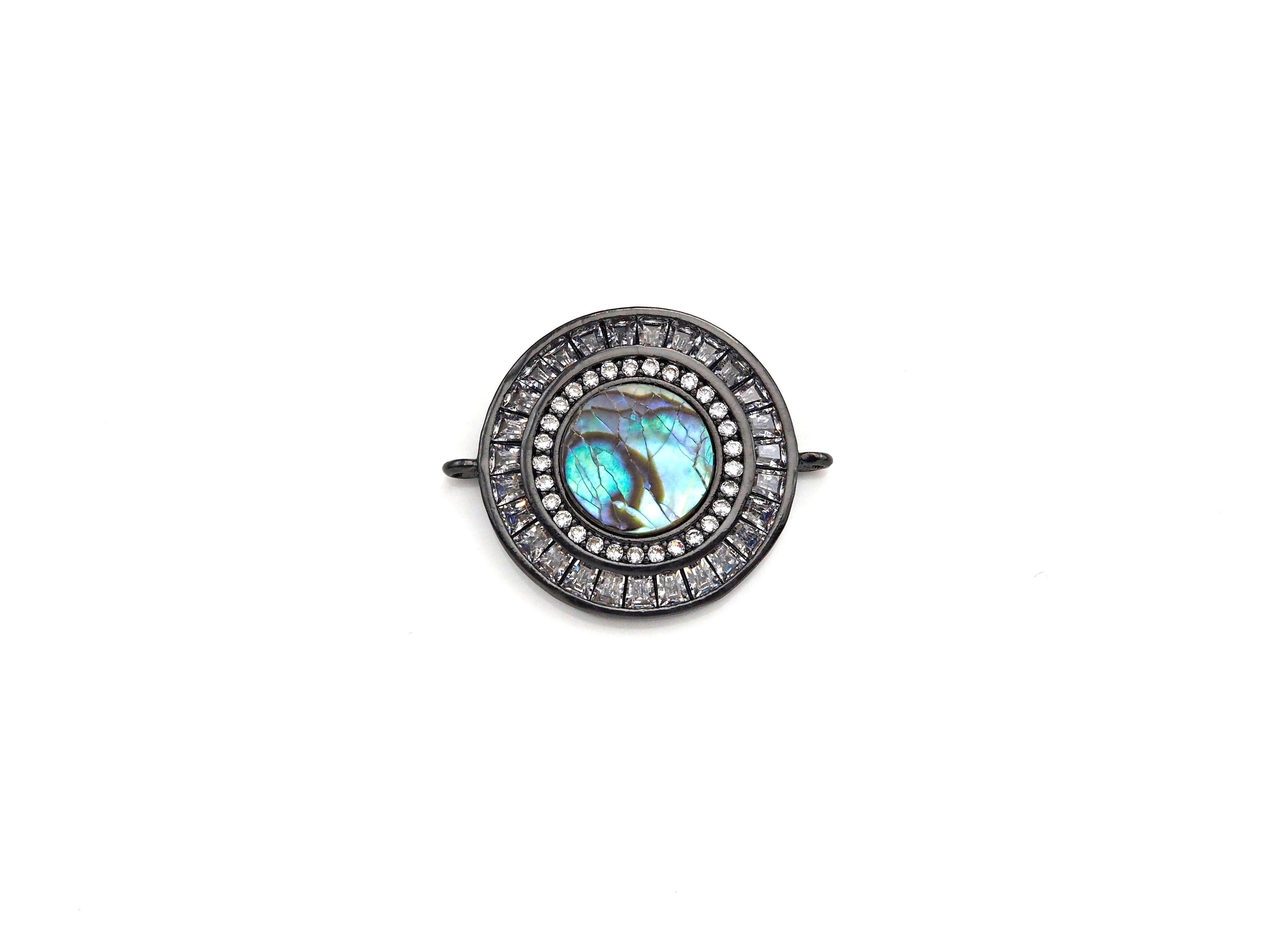 CZ Micro Pave Abalone Connector,21x26mm, sku#Z939
