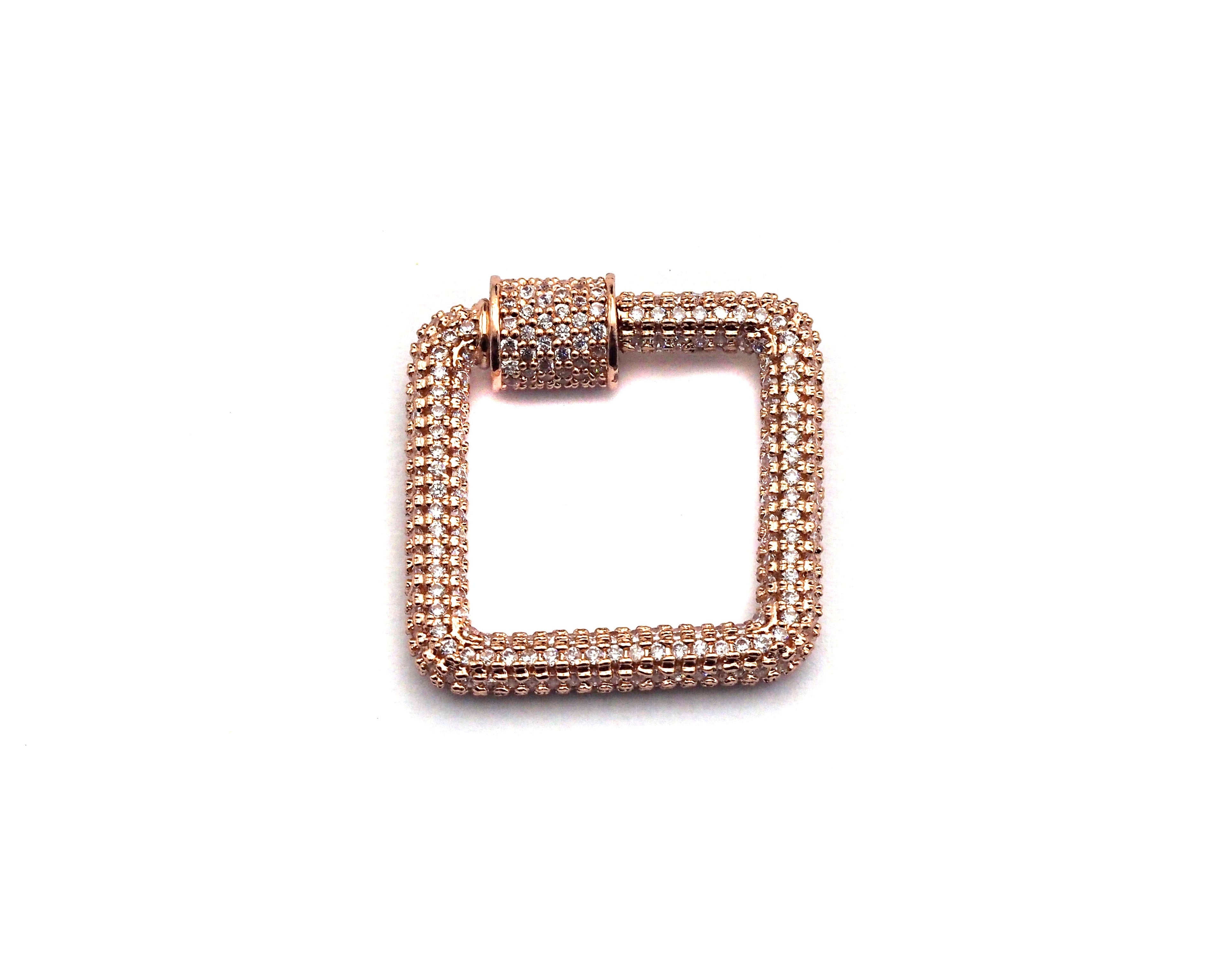 CZ Micro Pave Square Shape Clasp, Gold/Rose gold/Gunmetal/Silver Plated Carabiner Clasp, 23x23mm, sku#H158