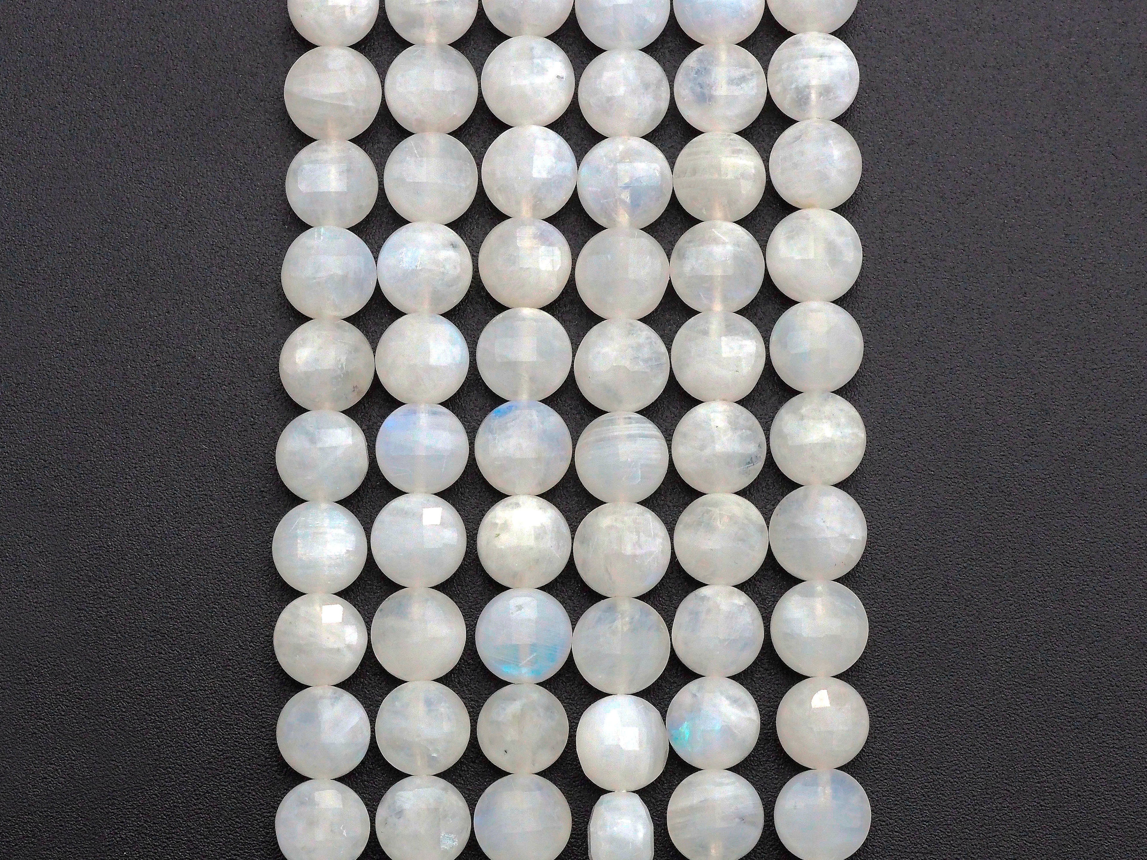 High Quality Natural Moonstone Checkerboard Cut Coin Shape beads, 6mm/8mm/10mm Turtle Shell Cut Moonstone Beads, 16" Full strand, Sku#U759