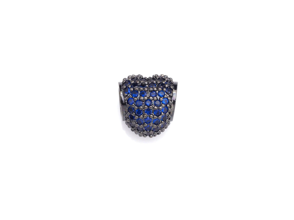 Colorful CZ Pave Heart Big Hole bads, Cobalt/Fuchsia Pave Heart Beads, European Large Hole Beads, 9x10x11mm, sku#Z868