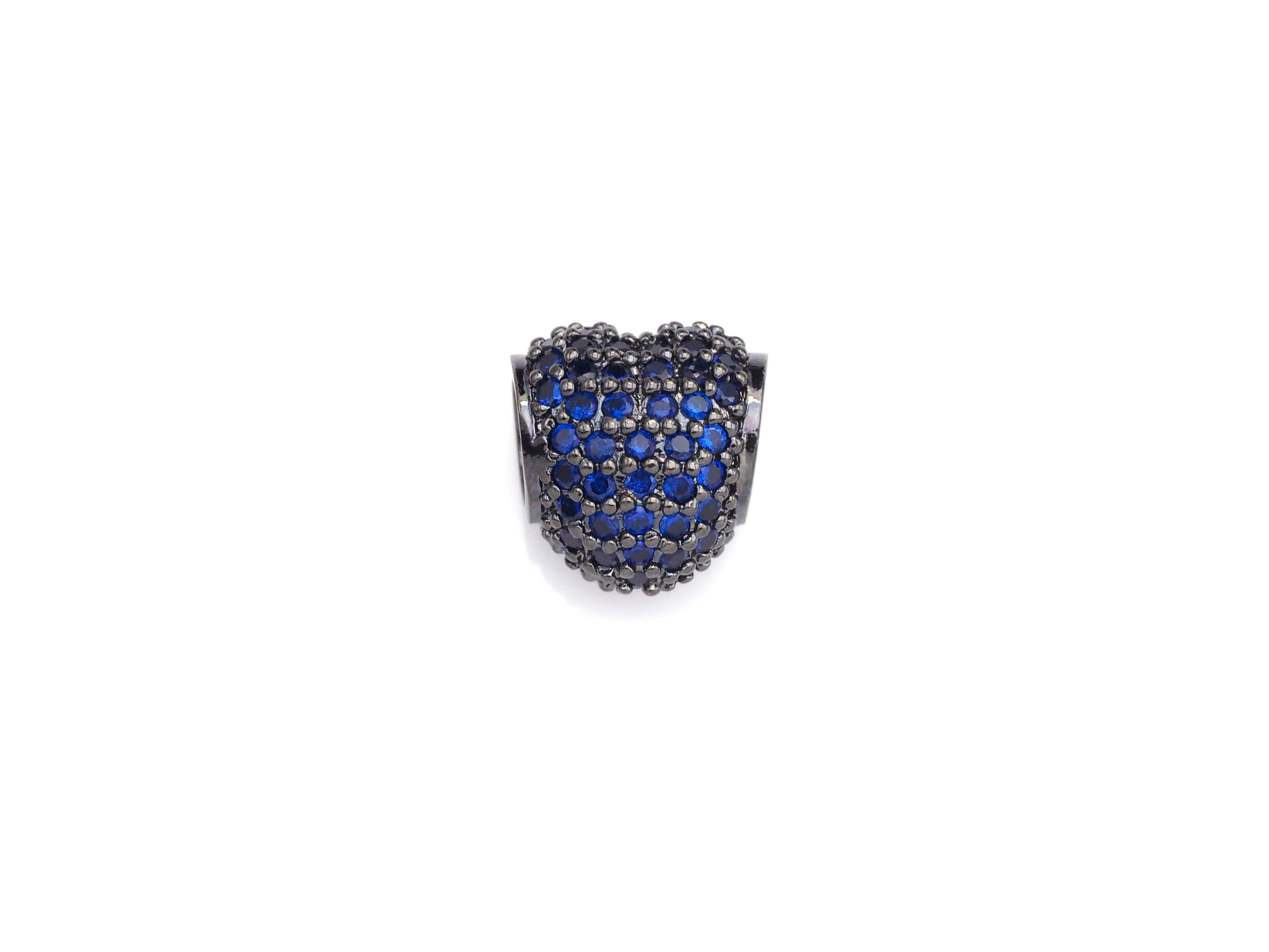 Colorful CZ Pave Heart Big Hole bads, Cobalt/Fuchsia Pave Heart Beads, European Large Hole Beads, 9x10x11mm, sku#Z868
