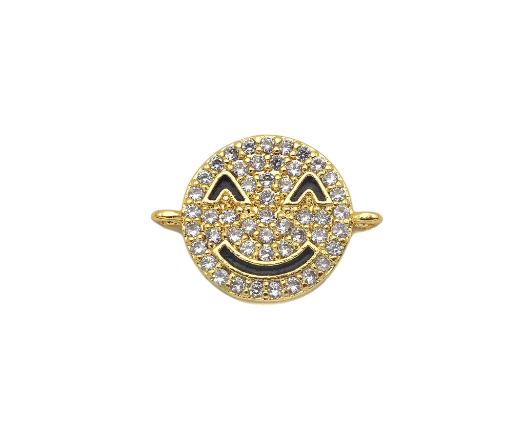 CZ Micro Paved Smiley Face Round Coin Connector,Cubic Zirconia Connector,Rose Gold/Silver/Gold plated, 12x16mm,Sku#Z1300