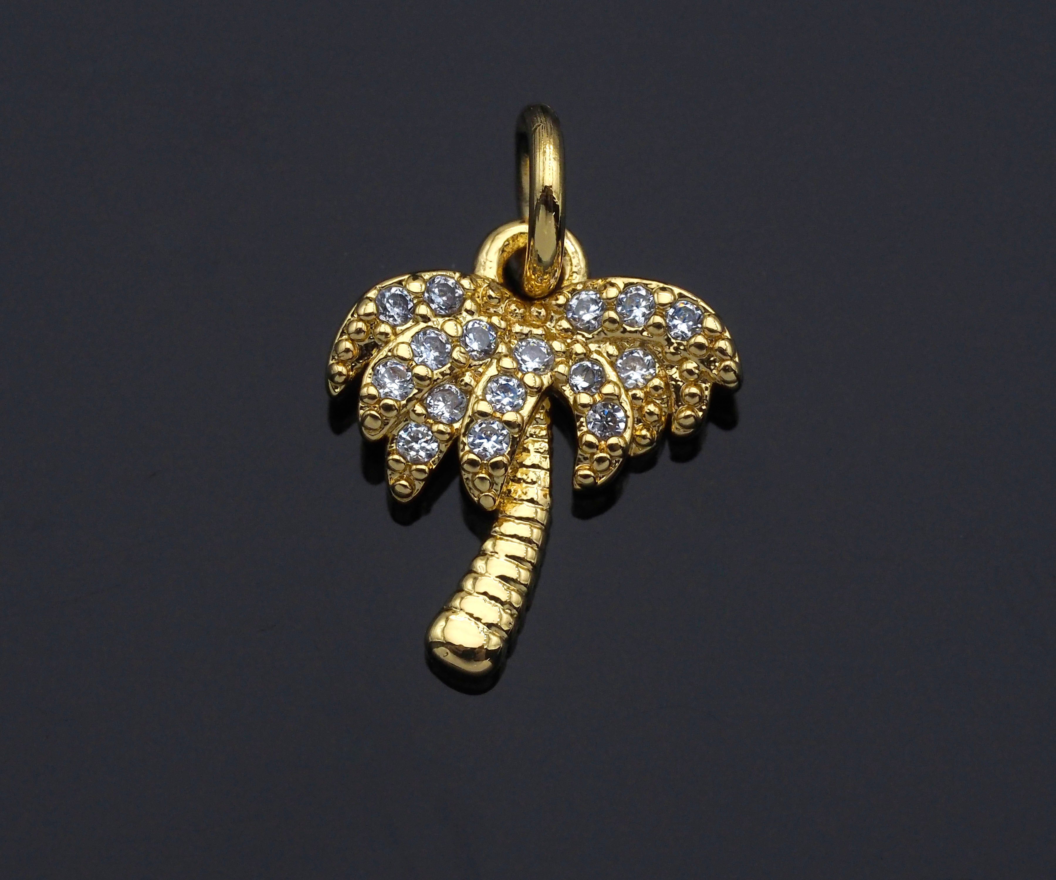 Clear CZ Micro Pave Pump Tree Shaped Pendant/Charm, Coconut Tree Cubic Zirconia Pendant Charm,11x12mm,Sku#Z1217